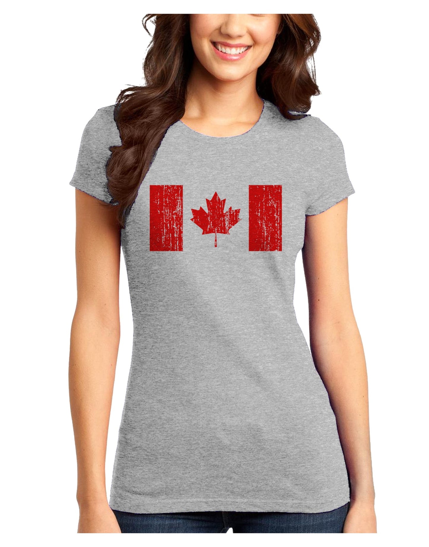 Distressed Canadian Flag Maple Leaf Juniors T-Shirt-Womens Juniors T-Shirt-TooLoud-Ash-Gray-Juniors Fitted X-Small-Davson Sales
