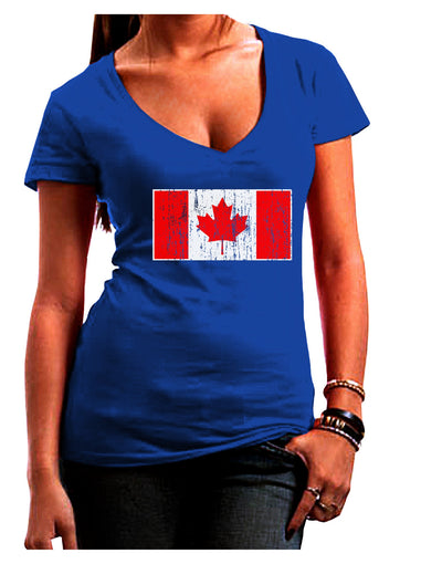 Distressed Canadian Flag Maple Leaf Juniors V-Neck Dark T-Shirt-Womens V-Neck T-Shirts-TooLoud-Royal-Blue-Juniors Fitted Small-Davson Sales