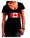 Distressed Canadian Flag Maple Leaf Juniors V-Neck Dark T-Shirt-Womens V-Neck T-Shirts-TooLoud-Black-Juniors Fitted Small-Davson Sales