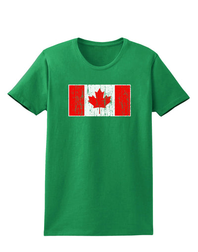 Distressed Canadian Flag Maple Leaf Womens Dark T-Shirt-TooLoud-Kelly-Green-X-Small-Davson Sales