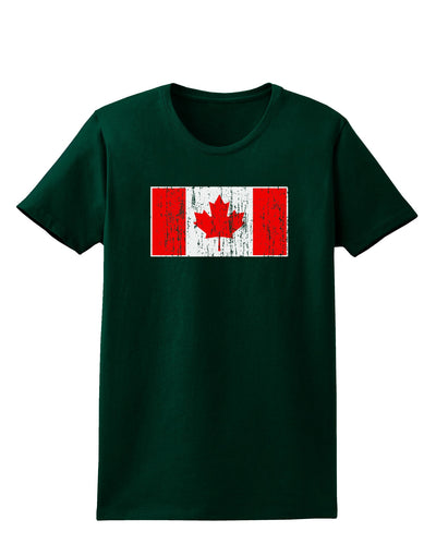 Distressed Canadian Flag Maple Leaf Womens Dark T-Shirt-TooLoud-Forest-Green-Small-Davson Sales