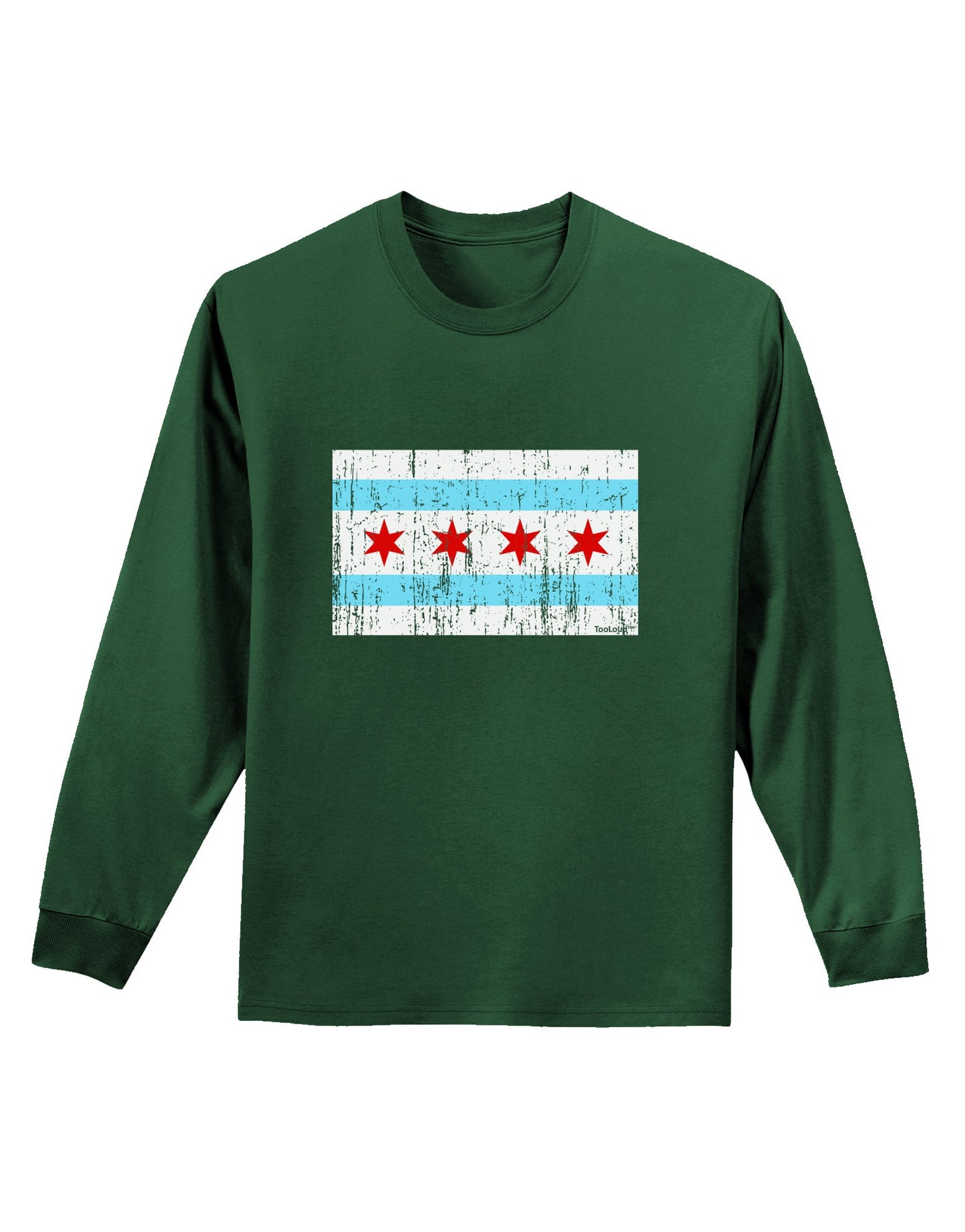 Distressed Chicago Flag Design Adult Long Sleeve Dark T-Shirt by TooLoud-TooLoud-Dark-Green-Small-Davson Sales