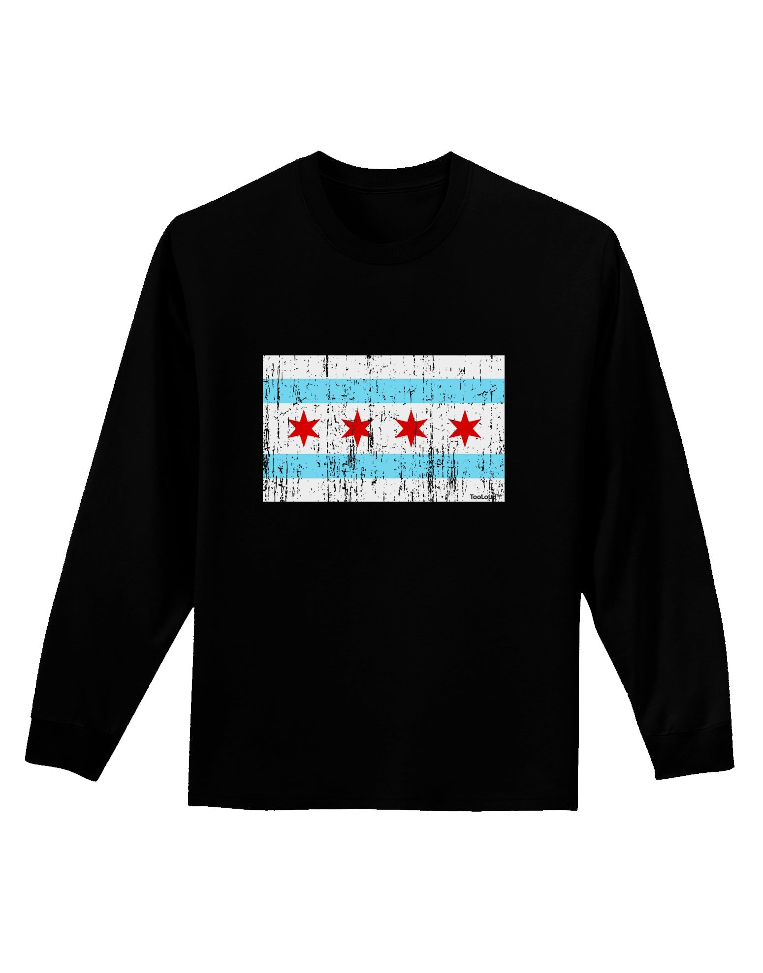 Distressed Chicago Flag Design Adult Long Sleeve Dark T-Shirt by TooLoud-TooLoud-Black-Small-Davson Sales