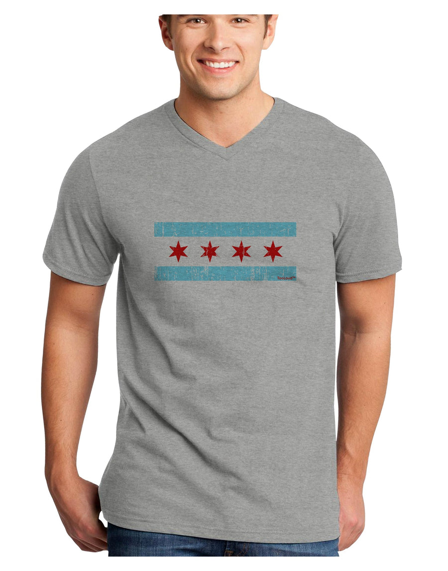 Distressed Chicago Flag Design Adult V-Neck T-shirt by TooLoud-Mens V-Neck T-Shirt-TooLoud-White-Small-Davson Sales