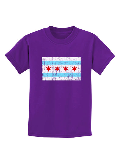 Distressed Chicago Flag Design Childrens Dark T-Shirt by TooLoud-Childrens T-Shirt-TooLoud-Purple-X-Small-Davson Sales