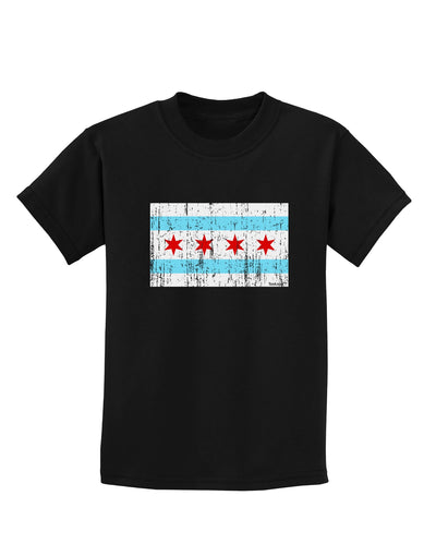 Distressed Chicago Flag Design Childrens Dark T-Shirt by TooLoud-Childrens T-Shirt-TooLoud-Black-X-Small-Davson Sales