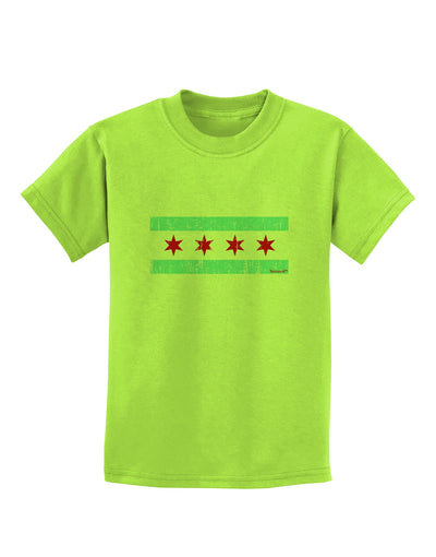 Distressed Chicago Flag Design Childrens T-Shirt by TooLoud-Childrens T-Shirt-TooLoud-Lime-Green-X-Small-Davson Sales