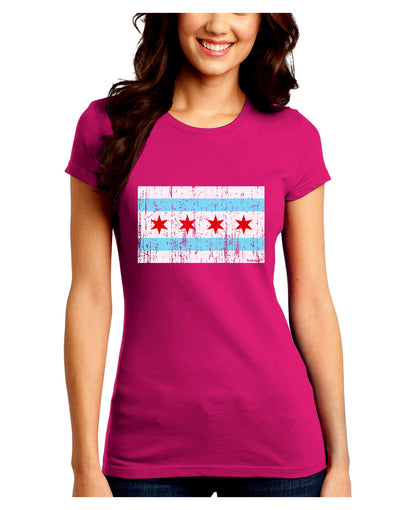 Distressed Chicago Flag Design Juniors Crew Dark T-Shirt by TooLoud-T-Shirts Juniors Tops-TooLoud-Hot-Pink-Juniors Fitted Small-Davson Sales