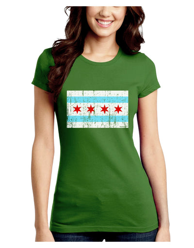 Distressed Chicago Flag Design Juniors Crew Dark T-Shirt by TooLoud-T-Shirts Juniors Tops-TooLoud-Kiwi-Green-Juniors Fitted X-Small-Davson Sales