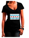 Distressed Chicago Flag Design Juniors V-Neck Dark T-Shirt by TooLoud-Womens V-Neck T-Shirts-TooLoud-Black-Juniors Fitted Small-Davson Sales