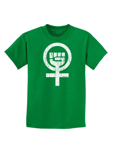 Distressed Feminism Symbol Childrens Dark T-Shirt-Childrens T-Shirt-TooLoud-Kelly-Green-X-Small-Davson Sales