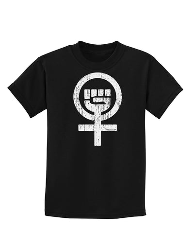 Distressed Feminism Symbol Childrens Dark T-Shirt-Childrens T-Shirt-TooLoud-Black-X-Small-Davson Sales