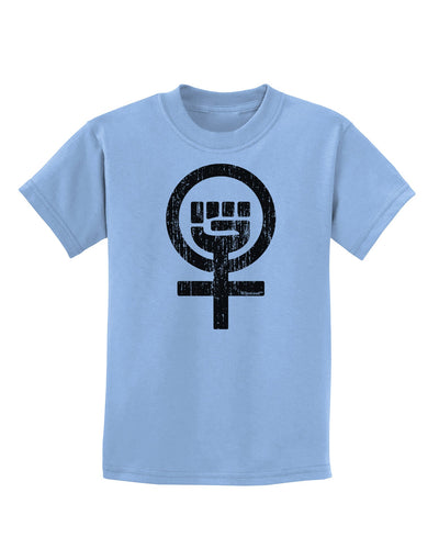 Distressed Feminism Symbol Childrens T-Shirt-Childrens T-Shirt-TooLoud-Light-Blue-X-Small-Davson Sales