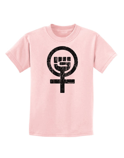 Distressed Feminism Symbol Childrens T-Shirt-Childrens T-Shirt-TooLoud-PalePink-X-Small-Davson Sales