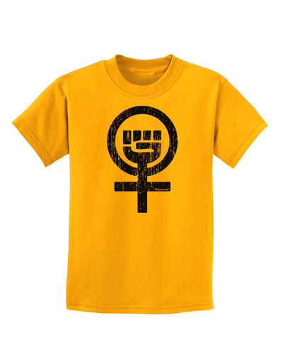 Distressed Feminism Symbol Childrens T-Shirt-Childrens T-Shirt-TooLoud-Gold-X-Small-Davson Sales