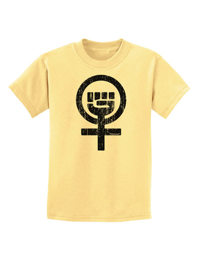 Distressed Feminism Symbol Childrens T-Shirt-Childrens T-Shirt-TooLoud-Daffodil-Yellow-X-Small-Davson Sales