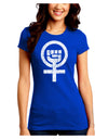 Distressed Feminism Symbol Juniors Crew Dark T-Shirt-T-Shirts Juniors Tops-TooLoud-Royal-Blue-Juniors Fitted Small-Davson Sales