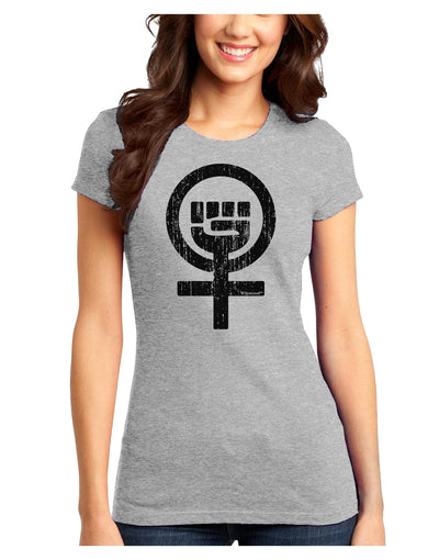 Distressed Feminism Symbol Juniors T-Shirt-Womens Juniors T-Shirt-TooLoud-Ash-Gray-Juniors Fitted X-Small-Davson Sales