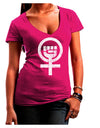 Distressed Feminism Symbol Juniors V-Neck Dark T-Shirt-Womens V-Neck T-Shirts-TooLoud-Hot-Pink-Juniors Fitted Small-Davson Sales