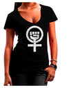 Distressed Feminism Symbol Juniors V-Neck Dark T-Shirt-Womens V-Neck T-Shirts-TooLoud-Black-Juniors Fitted Small-Davson Sales