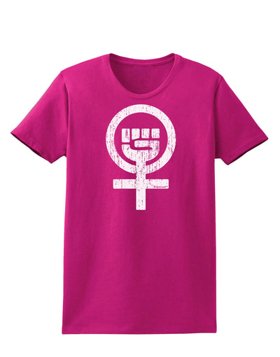 Distressed Feminism Symbol Womens Dark T-Shirt-TooLoud-Hot-Pink-Small-Davson Sales