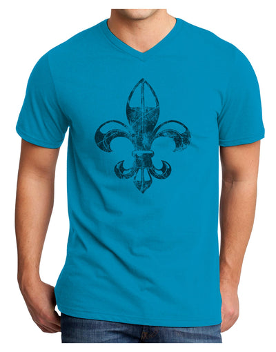 Distressed Fleur de Lis Adult V-Neck T-shirt-Mens V-Neck T-Shirt-TooLoud-Turquoise-Small-Davson Sales