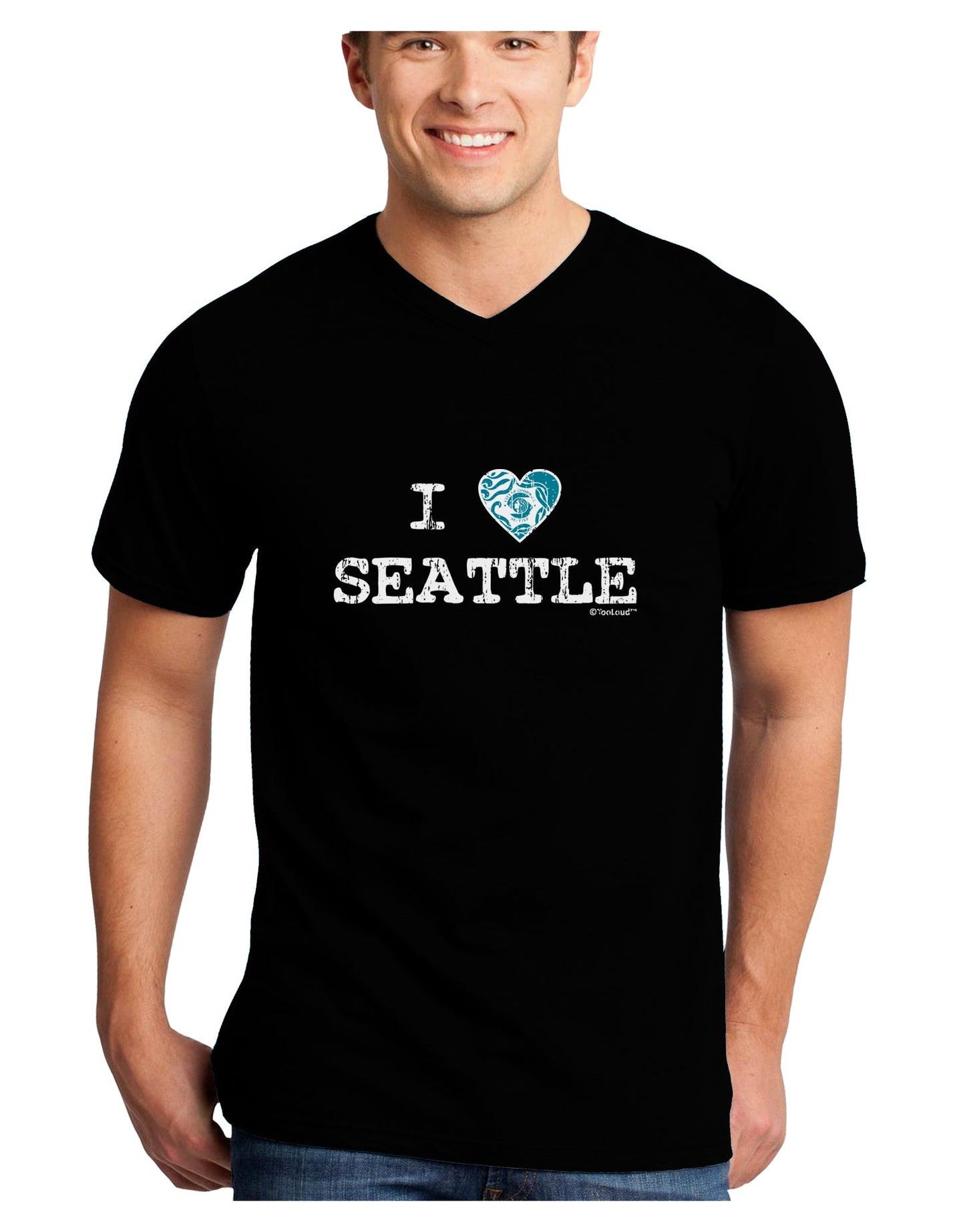 Distressed I Heart Seattle - Heart Flag Adult Dark V-Neck T-Shirt by TooLoud-Mens V-Neck T-Shirt-TooLoud-Black-Small-Davson Sales