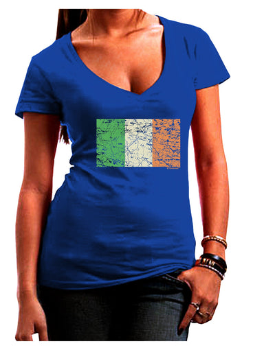 Distressed Irish Flag - Flag of Ireland Juniors V-Neck Dark T-Shirt-Womens V-Neck T-Shirts-TooLoud-Royal-Blue-Juniors Fitted Small-Davson Sales