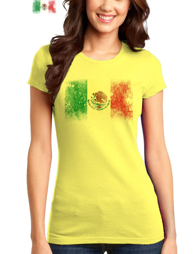 Distressed Mexican Flag Juniors T-Shirt-Womens Juniors T-Shirt-TooLoud-Yellow-Small-Davson Sales