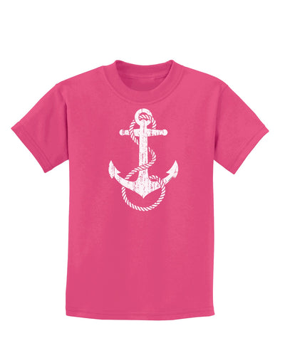 Distressed Nautical Sailor Rope Anchor Childrens Dark T-Shirt-Childrens T-Shirt-TooLoud-Sangria-X-Small-Davson Sales