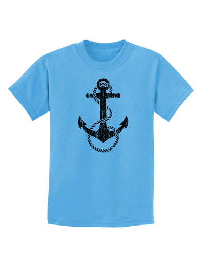 Distressed Nautical Sailor Rope Anchor Childrens T-Shirt-Childrens T-Shirt-TooLoud-Aquatic-Blue-X-Small-Davson Sales