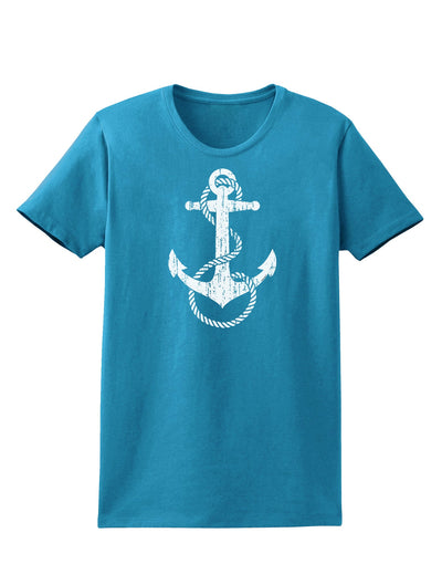 Distressed Nautical Sailor Rope Anchor Womens Dark T-Shirt-TooLoud-Turquoise-X-Small-Davson Sales