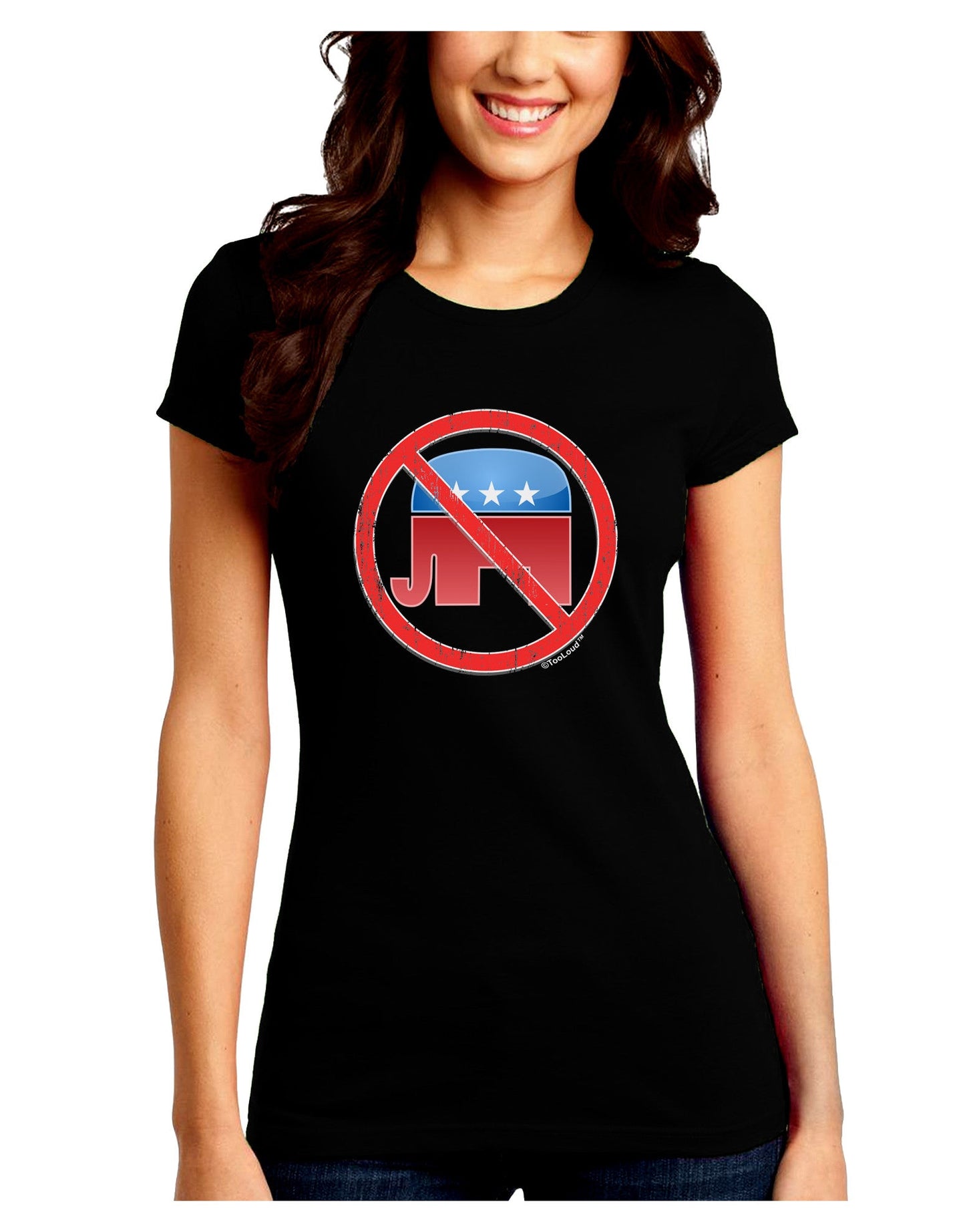 Distressed No Republicans Sign Juniors Petite Crew Dark T-Shirt-T-Shirts Juniors Tops-TooLoud-Black-Juniors Fitted Small-Davson Sales