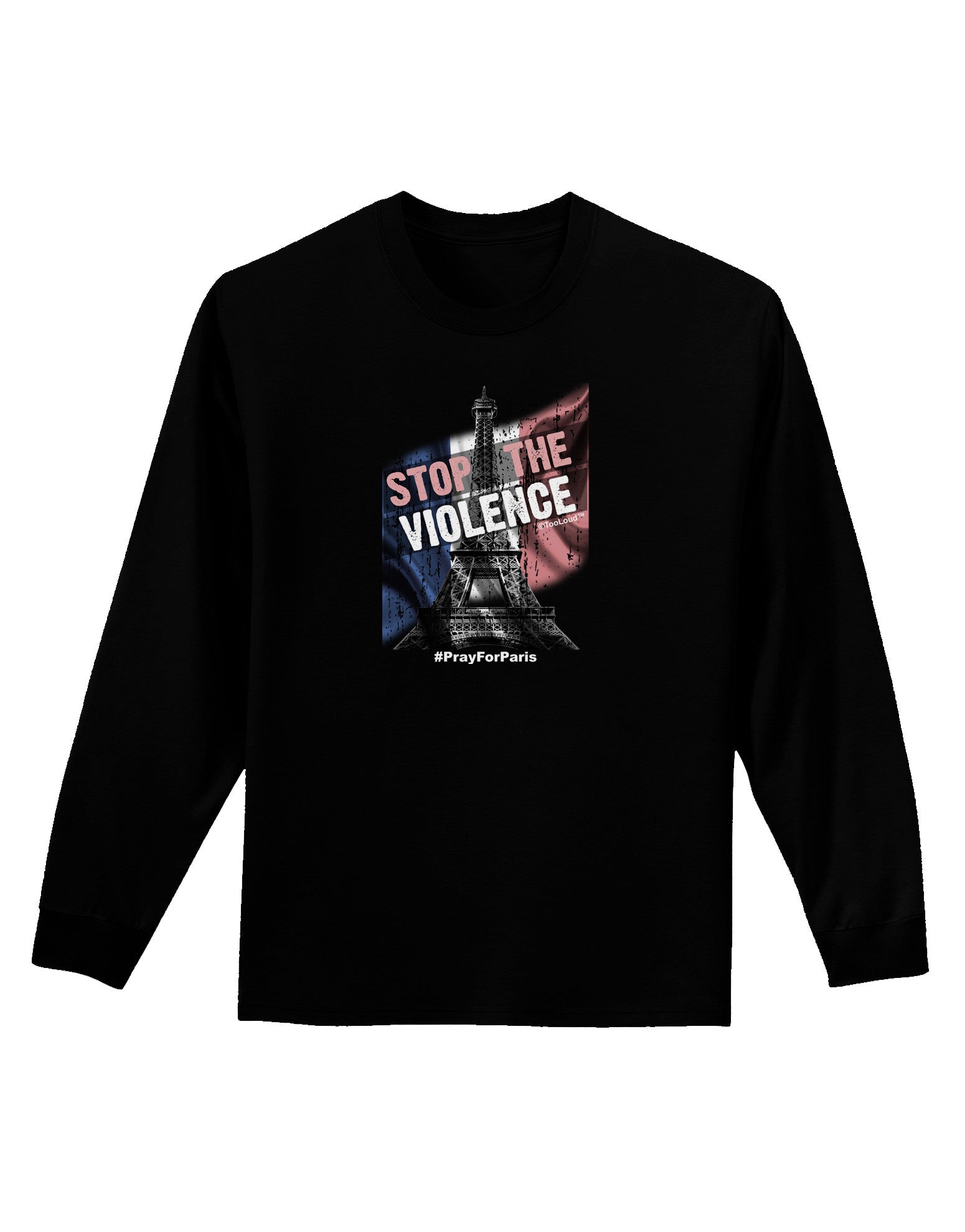 Distressed Paris Stop The Violence Adult Long Sleeve Dark T-Shirt-TooLoud-Black-Small-Davson Sales