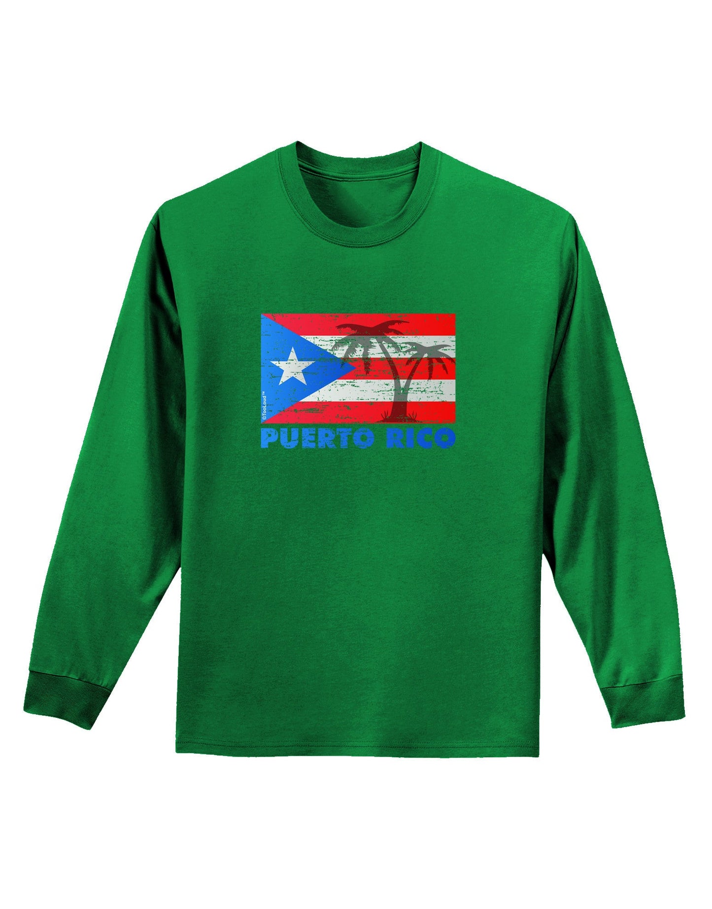 Distressed Puerto Rico Flag Adult Long Sleeve Dark T-Shirt-TooLoud-Kelly-Green-Small-Davson Sales