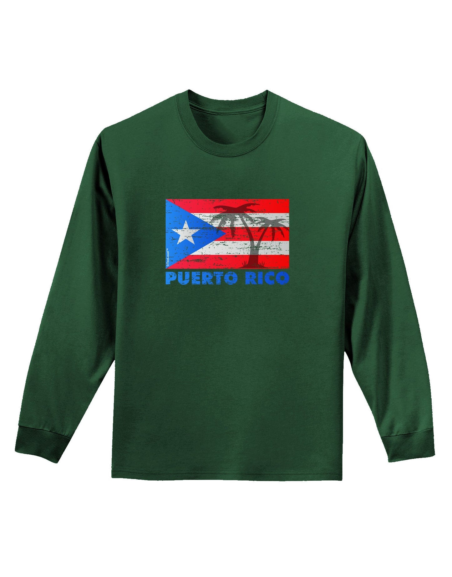Distressed Puerto Rico Flag Adult Long Sleeve Dark T-Shirt-TooLoud-Dark-Green-Small-Davson Sales