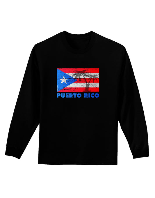 Distressed Puerto Rico Flag Adult Long Sleeve Dark T-Shirt-TooLoud-Black-Small-Davson Sales