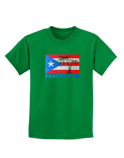 Distressed Puerto Rico Flag Childrens Dark T-Shirt-Childrens T-Shirt-TooLoud-Kelly-Green-X-Small-Davson Sales