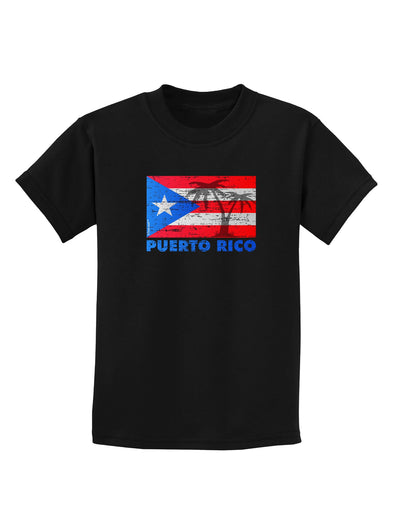 Distressed Puerto Rico Flag Childrens Dark T-Shirt-Childrens T-Shirt-TooLoud-Black-X-Small-Davson Sales