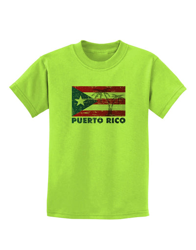 Distressed Puerto Rico Flag Childrens T-Shirt-Childrens T-Shirt-TooLoud-Lime-Green-X-Small-Davson Sales