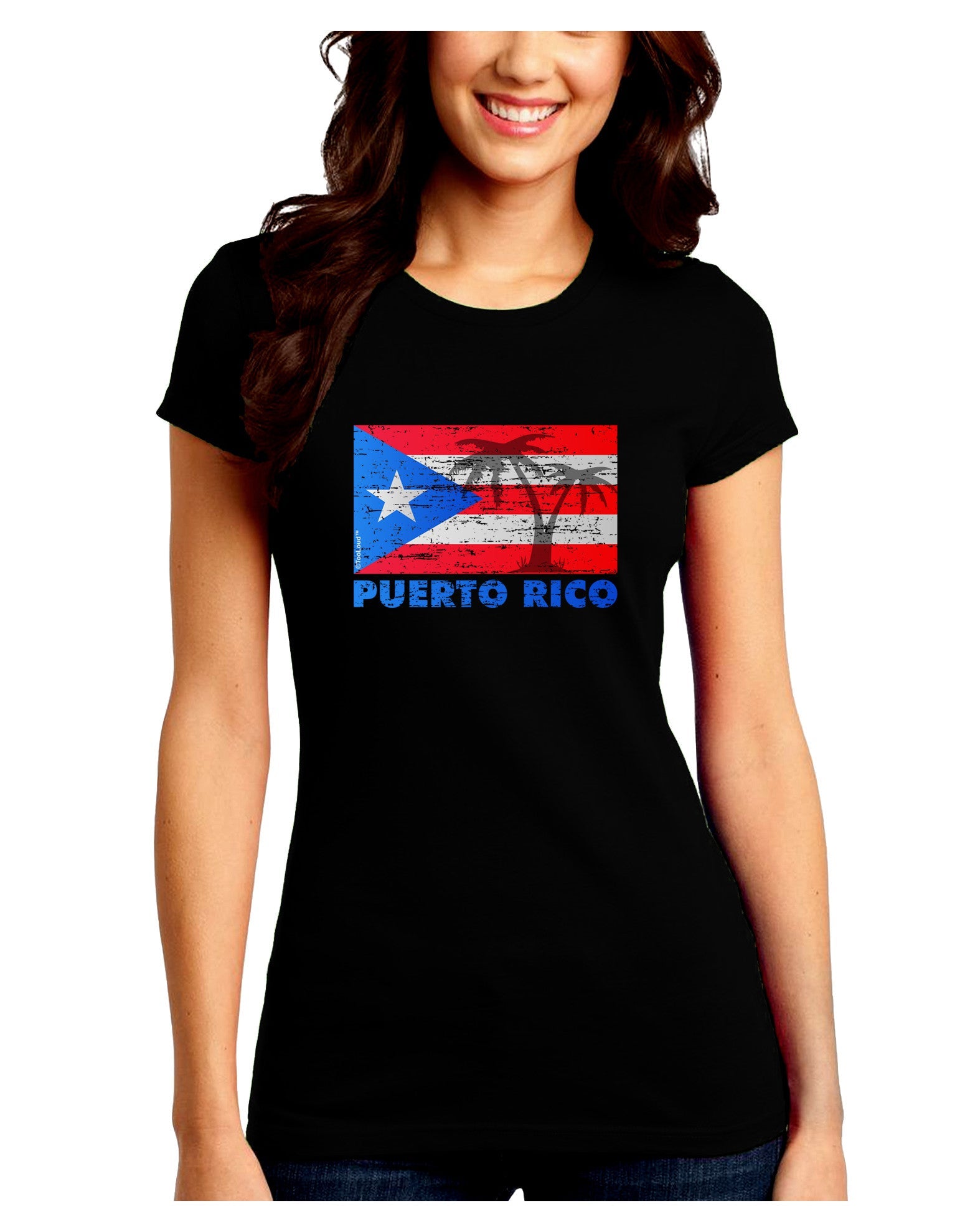 Distressed Puerto Rico Flag Juniors Petite Crew Dark T-Shirt-T-Shirts Juniors Tops-TooLoud-Black-Juniors Fitted Small-Davson Sales