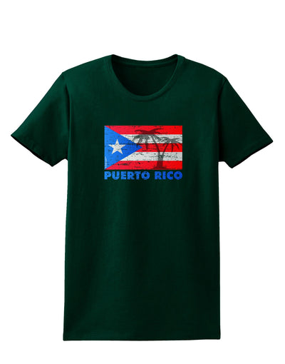 Distressed Puerto Rico Flag Womens Dark T-Shirt-TooLoud-Forest-Green-Small-Davson Sales