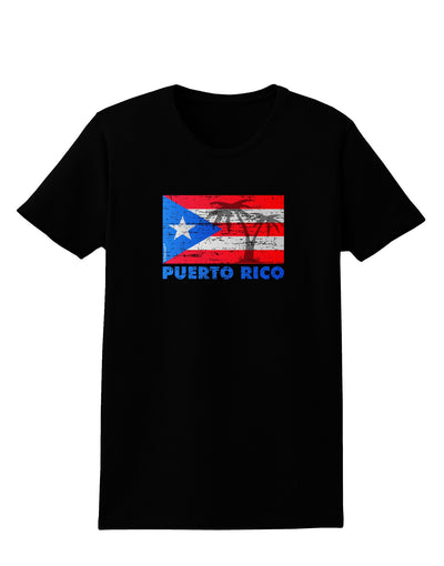 Distressed Puerto Rico Flag Womens Dark T-Shirt-TooLoud-Black-X-Small-Davson Sales