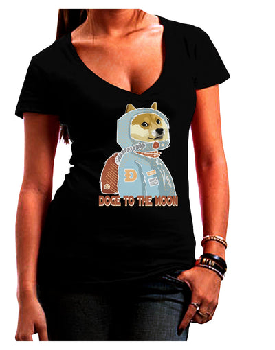 Doge to the Moon Dark Womens V-Neck Dark T-Shirt-Womens V-Neck T-Shirts-TooLoud-Black-Juniors Fitted Small-Davson Sales