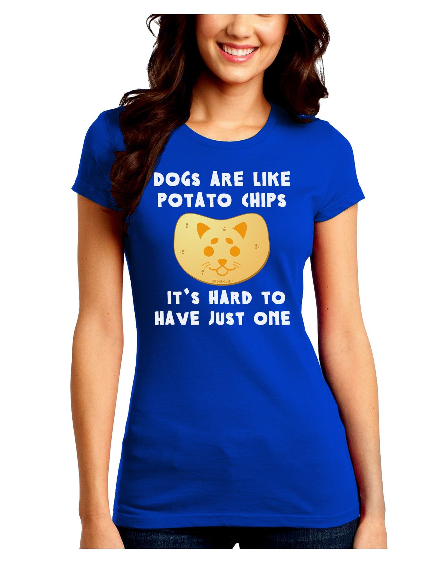 Dogs Are Like Potato Chips Juniors Petite Crew Dark T-Shirt-T-Shirts Juniors Tops-TooLoud-Royal-Blue-Juniors Fitted Small-Davson Sales