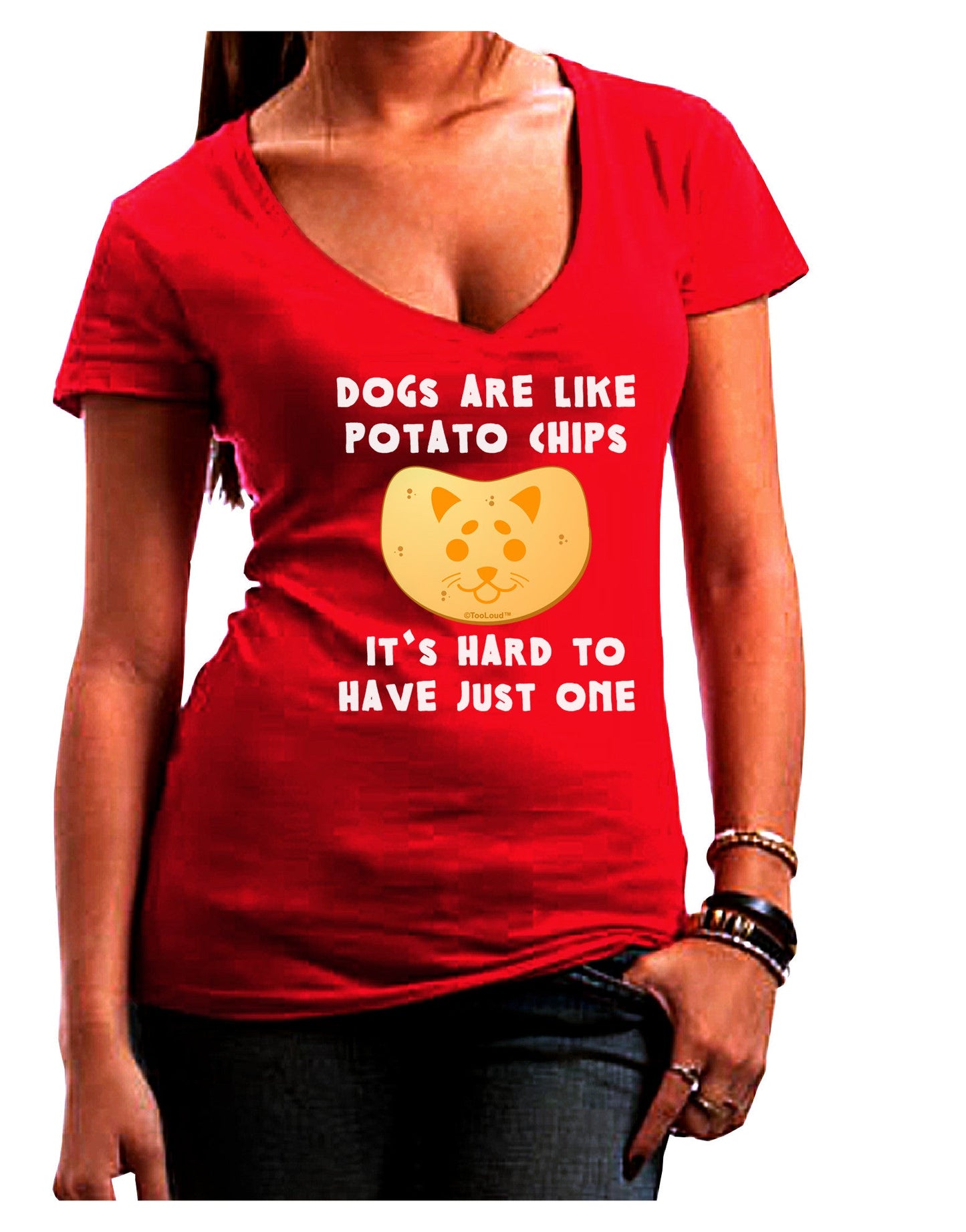 Dogs Are Like Potato Chips Womens V-Neck Dark T-Shirt-Womens V-Neck T-Shirts-TooLoud-Red-Juniors Fitted Small-Davson Sales