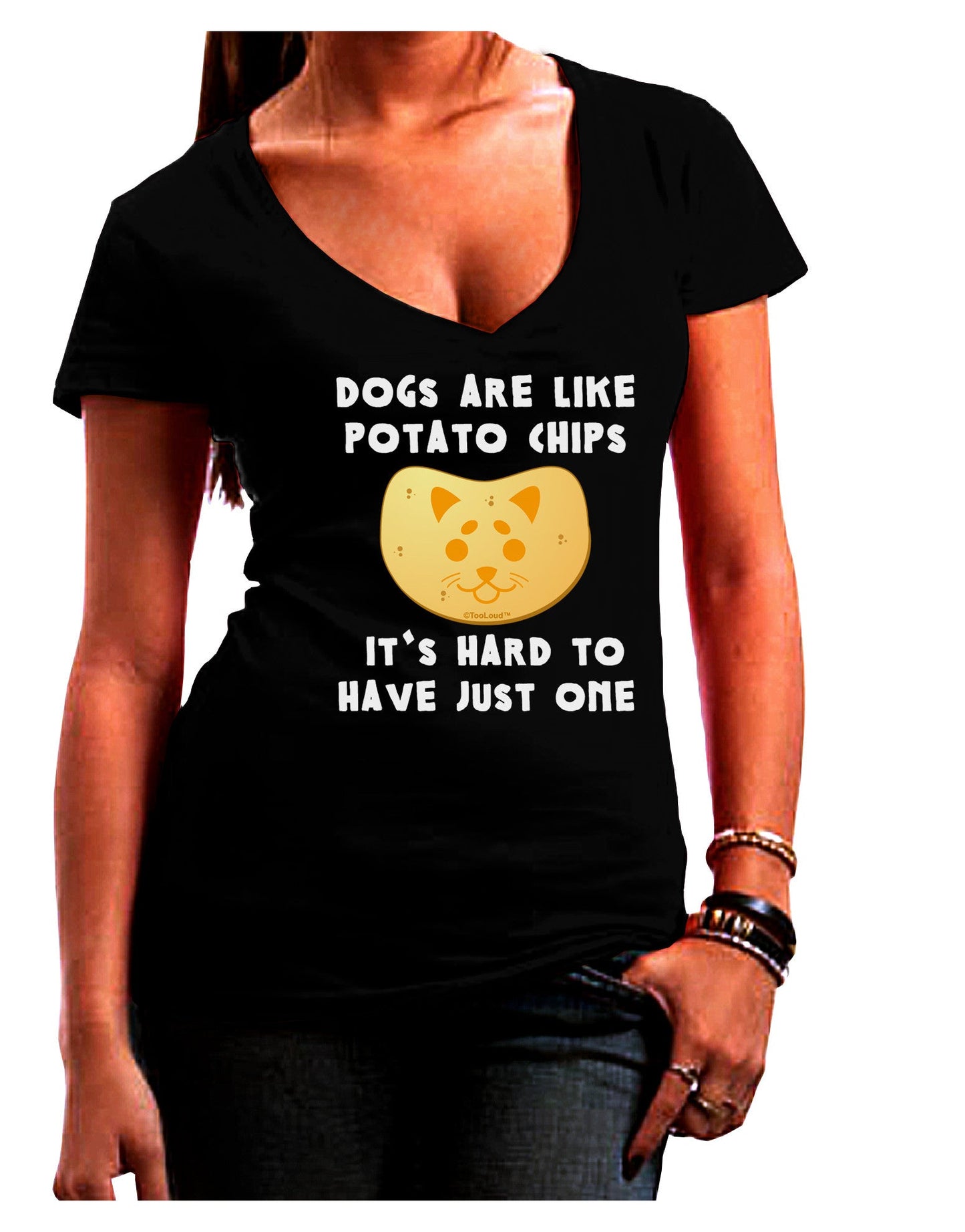 Dogs Are Like Potato Chips Womens V-Neck Dark T-Shirt-Womens V-Neck T-Shirts-TooLoud-Black-Juniors Fitted Small-Davson Sales