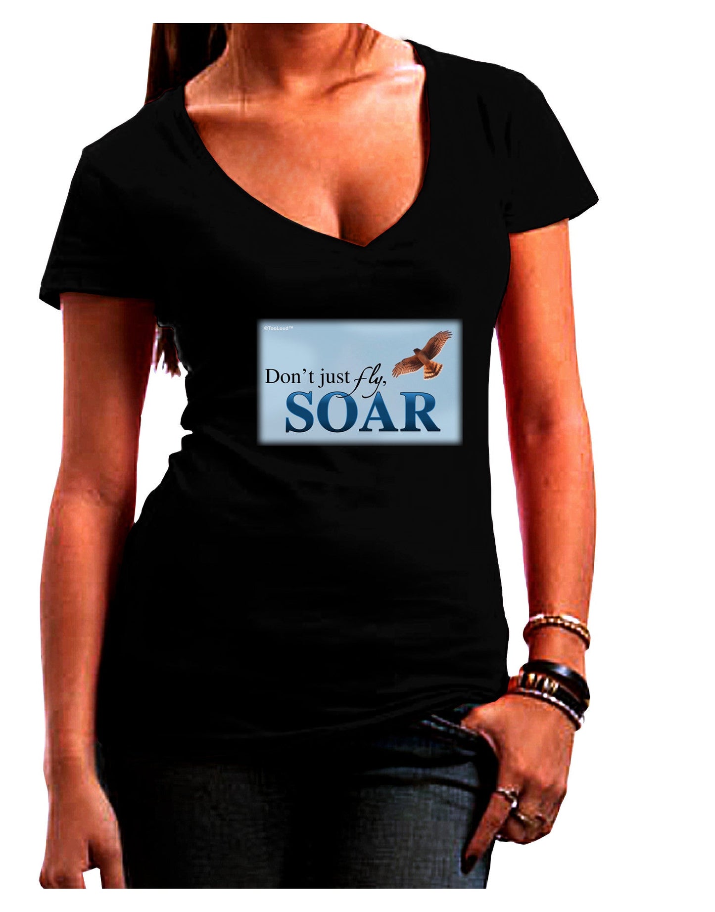 Don't Just Fly SOAR Womens V-Neck Dark T-Shirt-Womens V-Neck T-Shirts-TooLoud-Black-Juniors Fitted Small-Davson Sales