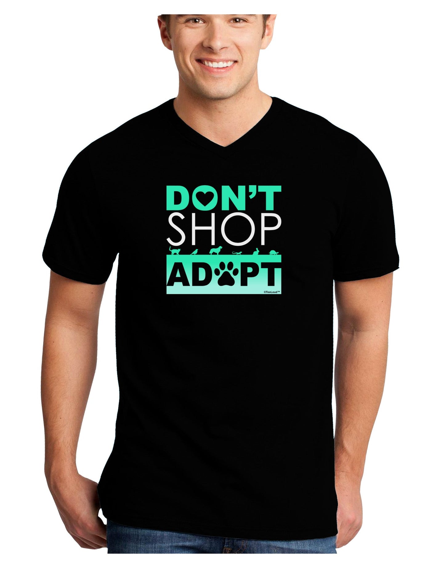 Don't Shop Adopt Adult Dark V-Neck T-Shirt-TooLoud-Black-Small-Davson Sales