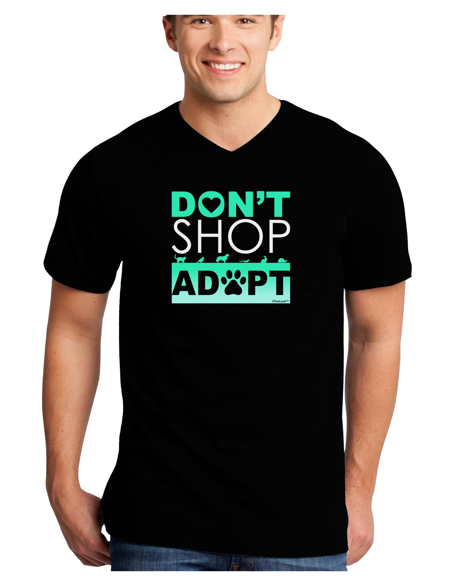 Don't Shop Adopt Adult Dark V-Neck T-Shirt-TooLoud-Black-Small-Davson Sales